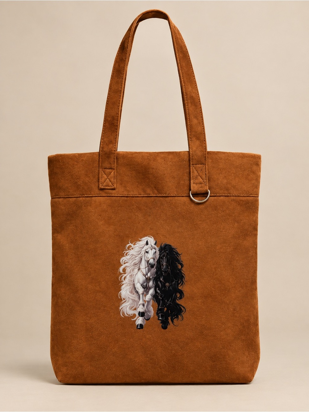 Two-Tone Horse Suede Tote Bag - Brown
